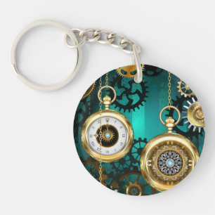 Steampunk Jewelry Watch on a Green Background Keychain