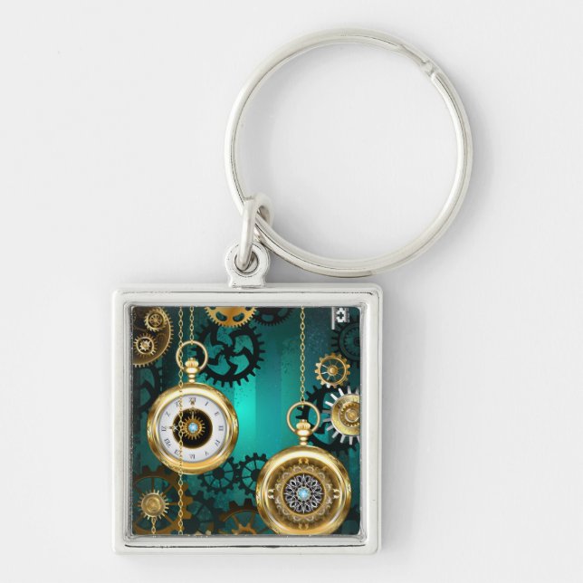 Steampunk Jewelry Watch on a Green Background Keychain (Front)