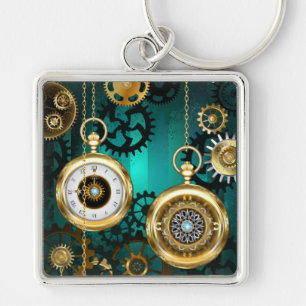 Steampunk Jewelry Watch on a Green Background Keychain