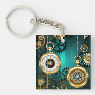 Steampunk Jewelry Watch on a Green Background Keychain