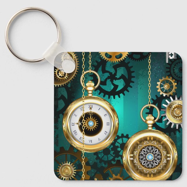 Steampunk Jewelry Watch on a Green Background Keychain (Front)