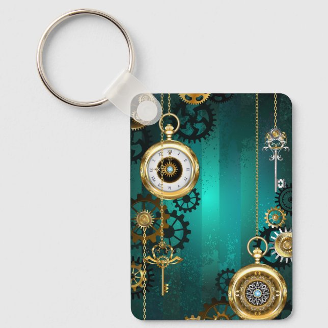Steampunk Jewelry Watch on a Green Background Keychain (Front)