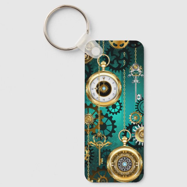Steampunk Jewelry Watch on a Green Background Keychain (Front)