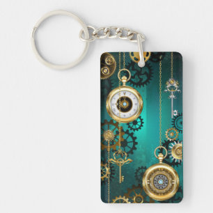 Steampunk Jewelry Watch on a Green Background Keychain