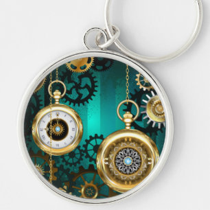 Steampunk Jewelry Watch on a Green Background Keychain