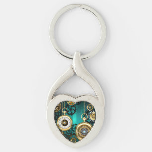 Steampunk Jewelry Watch on a Green Background Keychain