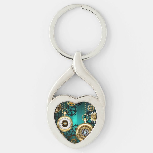 Steampunk Jewelry Watch on a Green Background Keychain (Front)