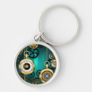 Steampunk Jewelry Watch on a Green Background Keychain