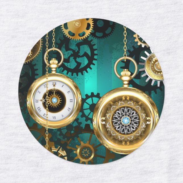 Steampunk Jewelry Watch on a Green Background Kids' Labels (Design 1)