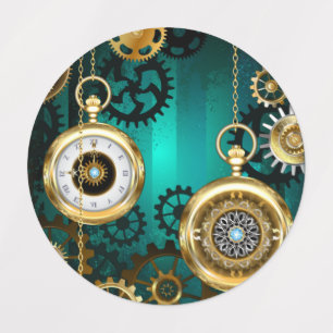 Steampunk Jewelry Watch on a Green Background Kids' Labels