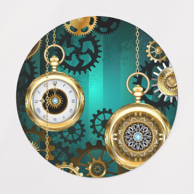 Steampunk Jewelry Watch on a Green Background Kids' Labels (Design 1)