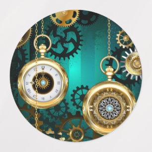 Steampunk Jewelry Watch on a Green Background Kids' Labels