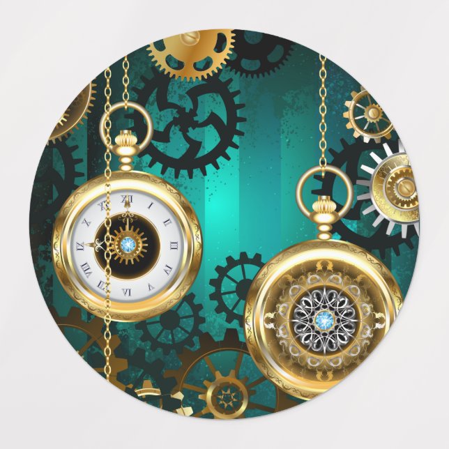 Steampunk Jewelry Watch on a Green Background Kids' Labels (Design 1)