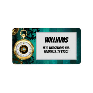 Steampunk Jewelry Watch on a Green Background Label