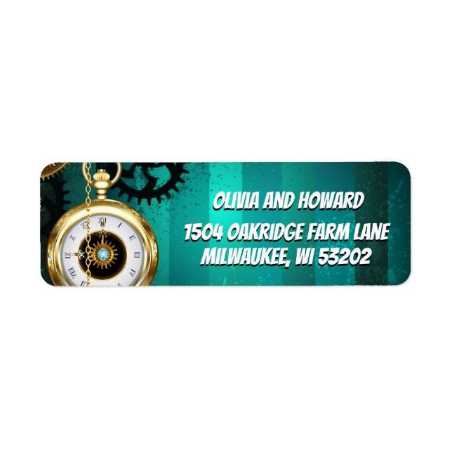 Steampunk Jewelry Watch on a Green Background Label (Front)