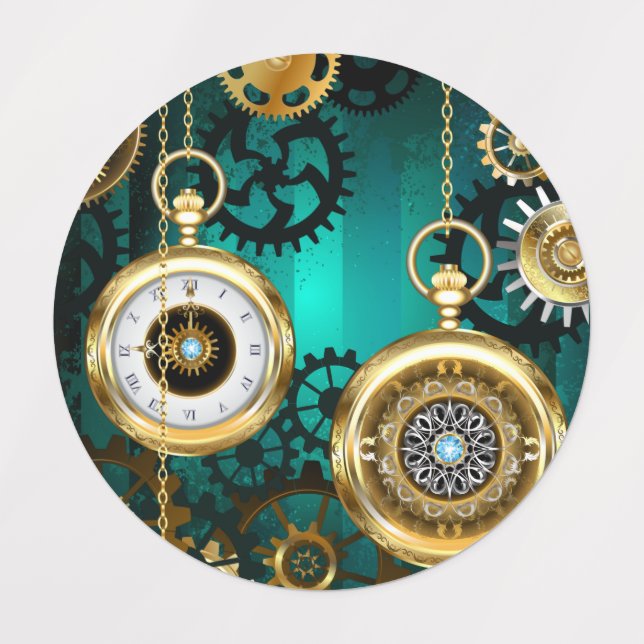 Steampunk Jewelry Watch on a Green Background Labels (Design 1)