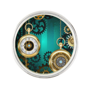 Steampunk Jewelry Watch on a Green Background Lapel Pin