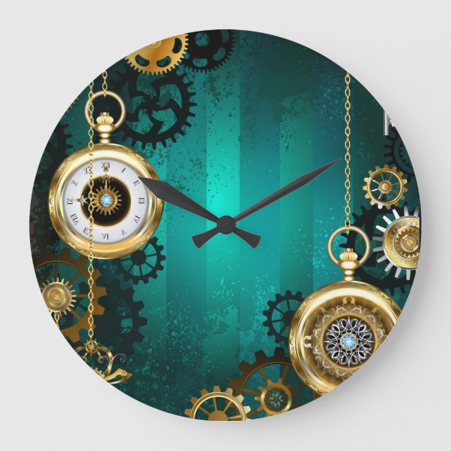Steampunk Jewelry Watch on a Green Background Large Clock (Front)