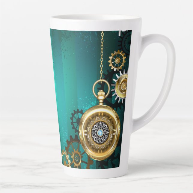 Steampunk Jewelry Watch on a Green Background Latte Mug (Right)