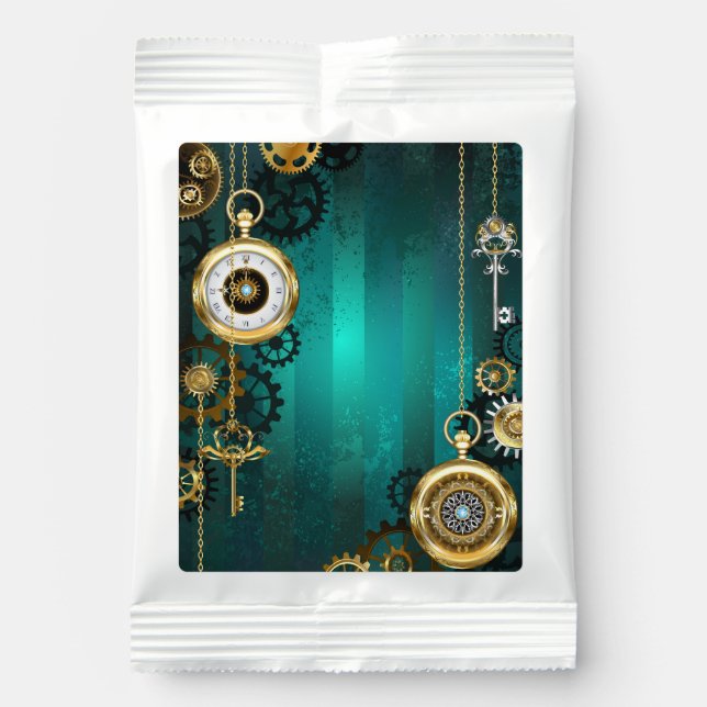 Steampunk Jewelry Watch on a Green Background Lemonade Drink Mix (Front)