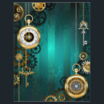 Steampunk Jewelry Watch on a Green Background Letterhead<br><div class="desc">Jewelry,  gold watch with a gold chain and keys on a green textural background. Steampunk style.</div>