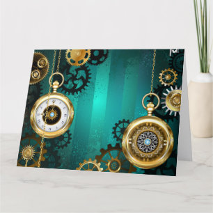 Steampunk Jewelry Watch on a Green Background Letterpress Thank You Card