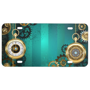 Steampunk Jewelry Watch on a Green Background License Plate
