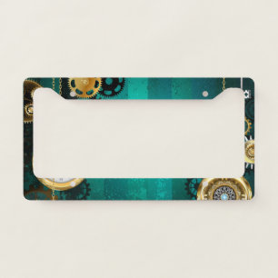 Steampunk Jewelry Watch on a Green Background License Plate Frame