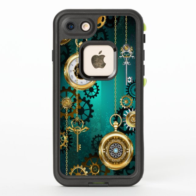 Steampunk Jewelry Watch on a Green Background LifeProof iPhone Case (Back)
