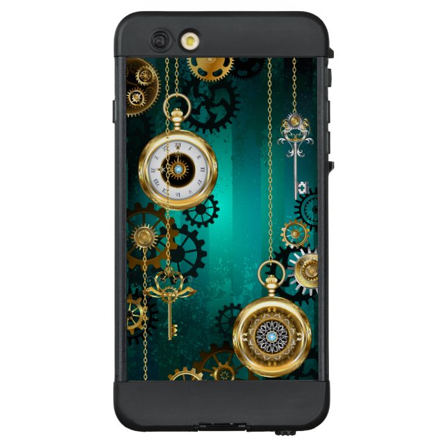 Steampunk Jewelry Watch on a Green Background LifeProof iPhone Case (Back)