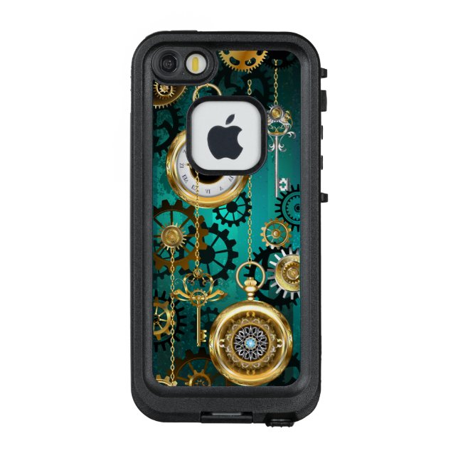 Steampunk Jewelry Watch on a Green Background LifeProof iPhone Case (Back)