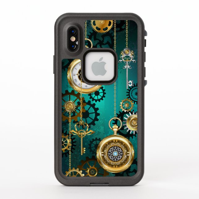 Steampunk Jewelry Watch on a Green Background LifeProof iPhone Case (Back)