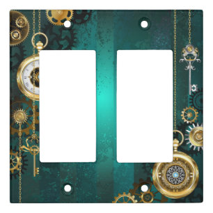 Steampunk Jewelry Watch on a Green Background Light Switch Cover