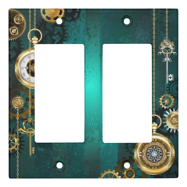 Steampunk Jewelry Watch on a Green Background Light Switch Cover (Front)