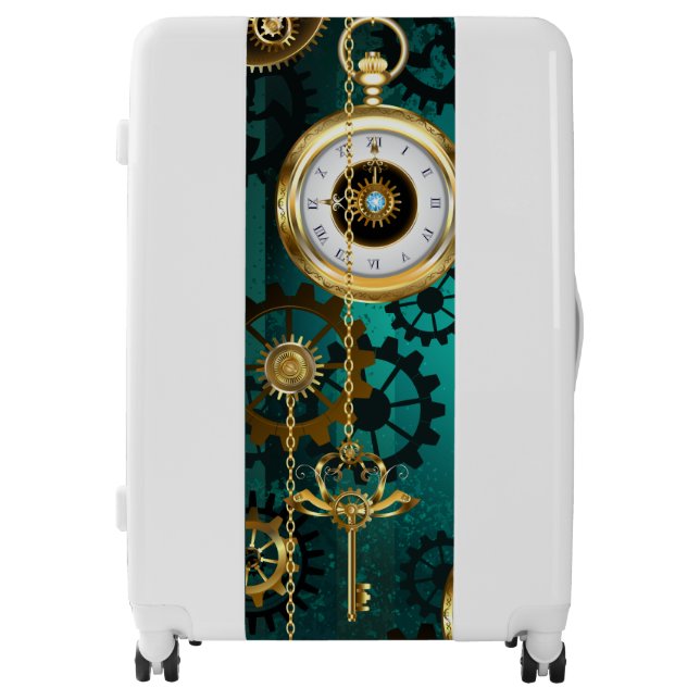 Steampunk Jewelry Watch on a Green Background Luggage (Front)