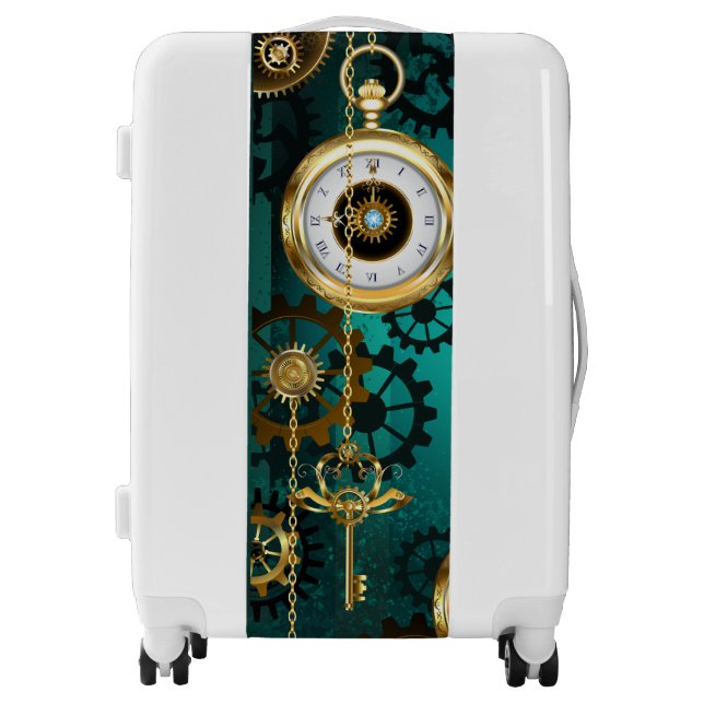Steampunk Jewelry Watch on a Green Background Luggage (Front)