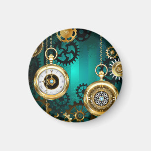 Steampunk Jewelry Watch on a Green Background Magnet