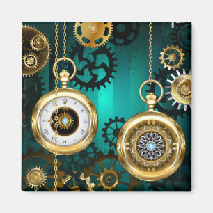 Steampunk Jewelry Watch on a Green Background Magnet