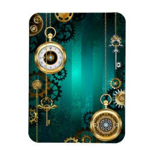 Steampunk Jewelry Watch on a Green Background Magnet