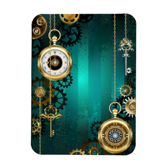 Steampunk Jewelry Watch on a Green Background Magnet (Vertical)