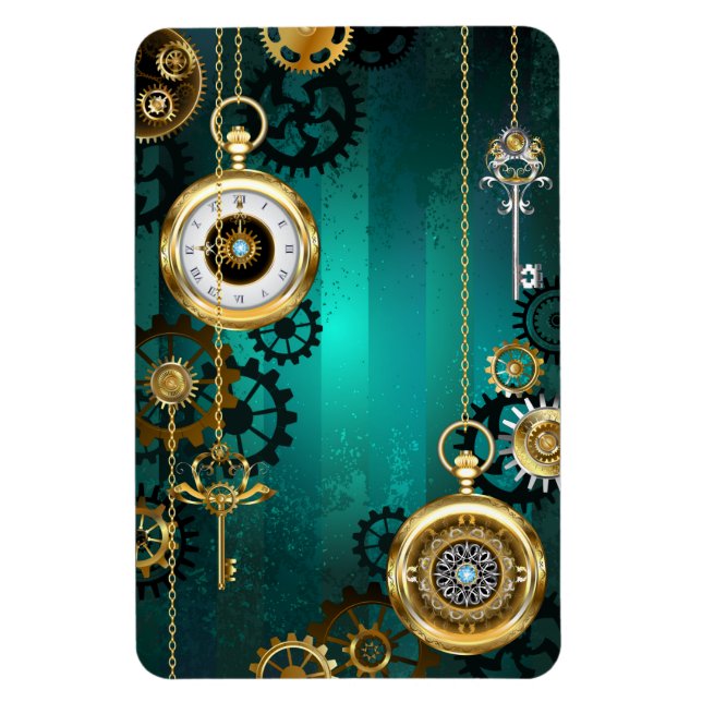 Steampunk Jewelry Watch on a Green Background Magnet (Vertical)