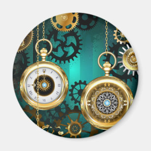 Steampunk Jewelry Watch on a Green Background Magnet