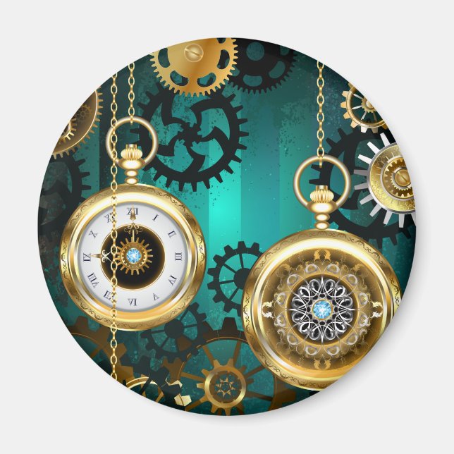 Steampunk Jewelry Watch on a Green Background Magnet (Front)