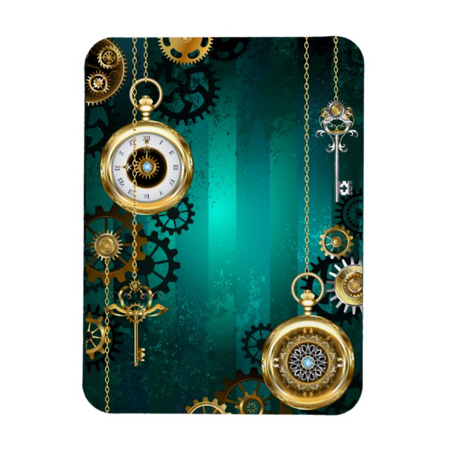 Steampunk Jewelry Watch on a Green Background Magnet (Vertical)