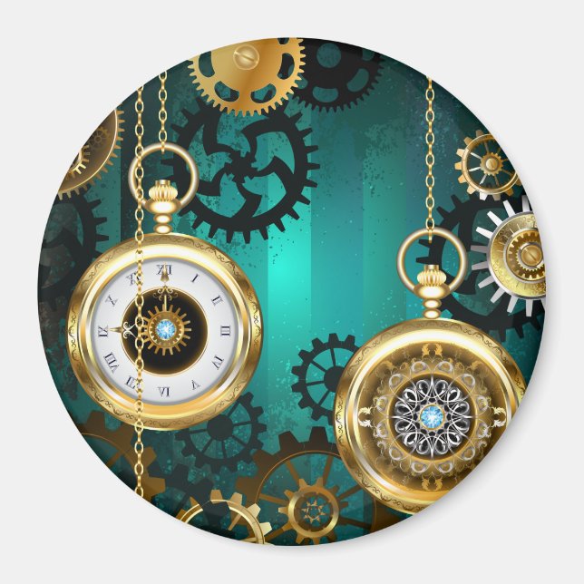 Steampunk Jewelry Watch on a Green Background Magnet (Front)