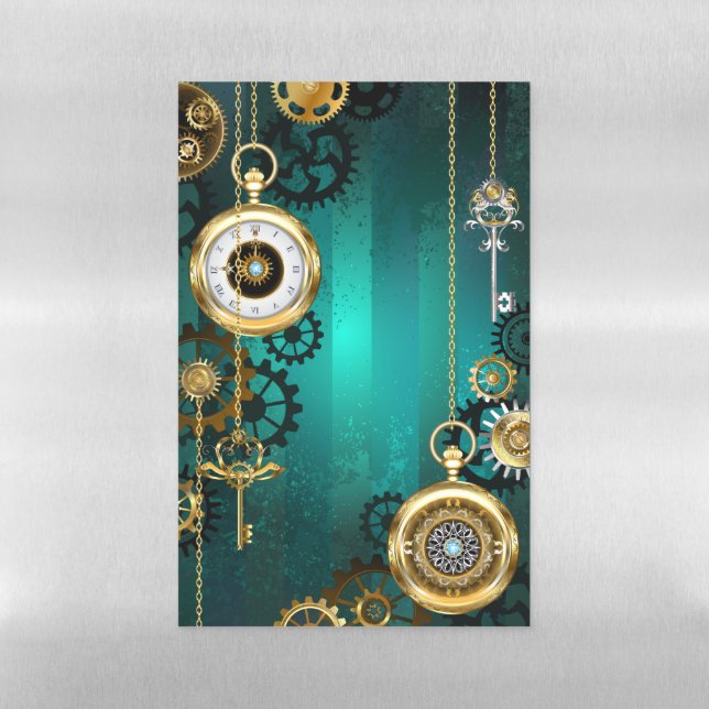 Steampunk Jewelry Watch on a Green Background Magnetic Dry Erase Sheet (Vertical)