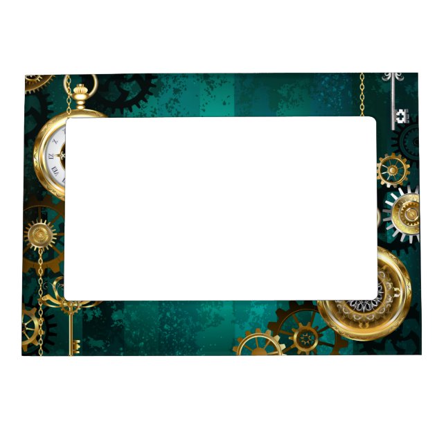 Steampunk Jewelry Watch on a Green Background Magnetic Frame (Front)