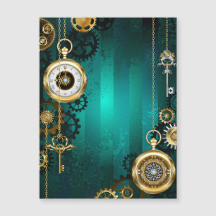 Steampunk Jewelry Watch on a Green Background Magnetic Invitation