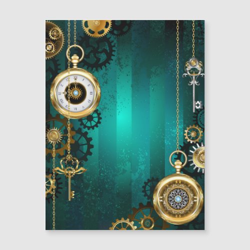 Steampunk Jewelry Watch on a Green Background Magnetic Invitation