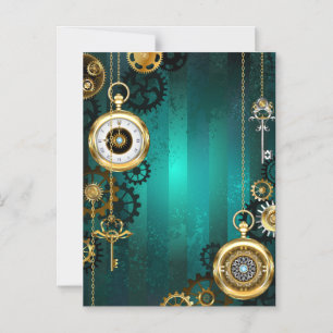 Steampunk Jewelry Watch on a Green Background Magnetic Invitation